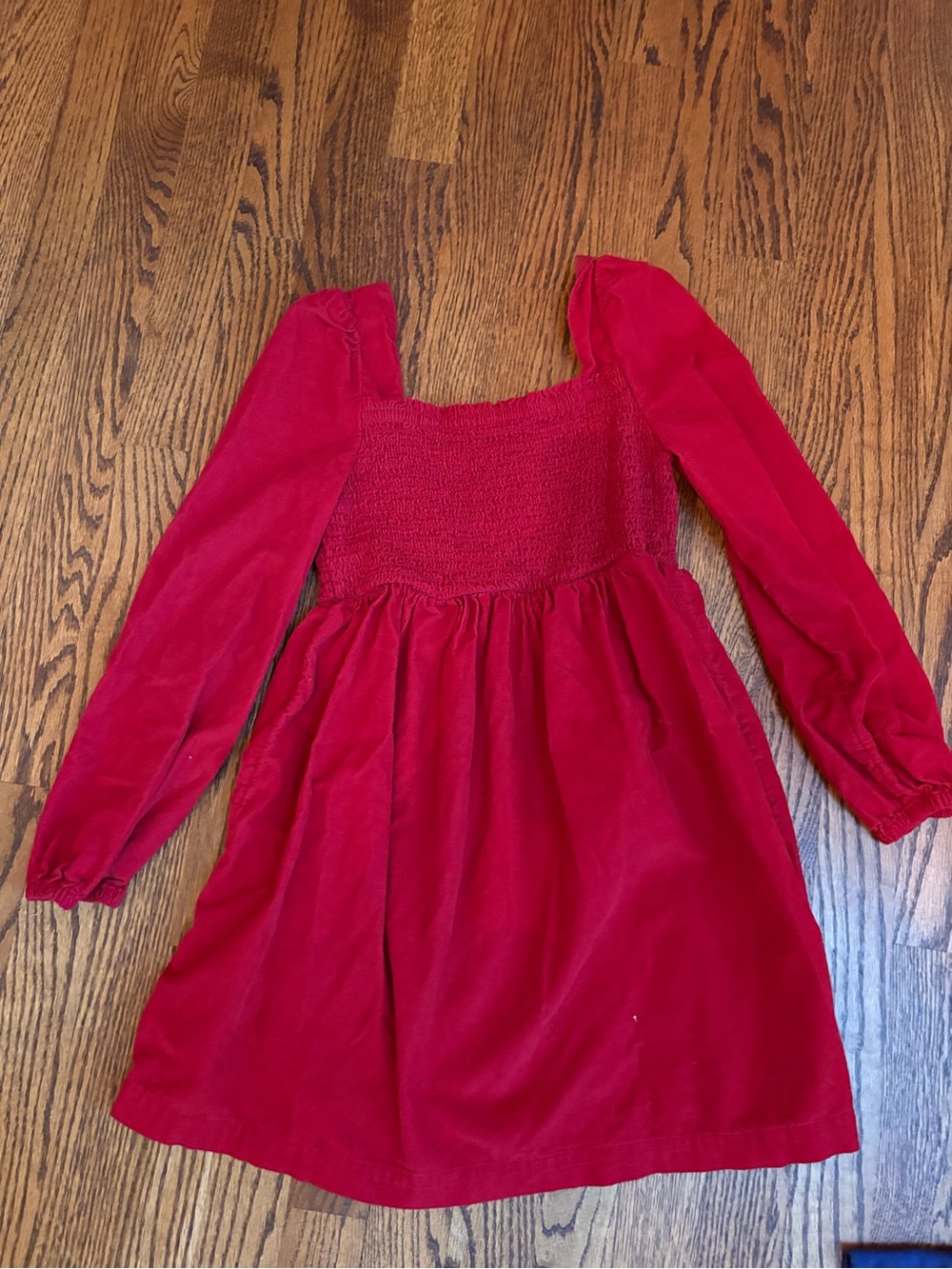 Girls Red Smocked Long-Sleeve Dress